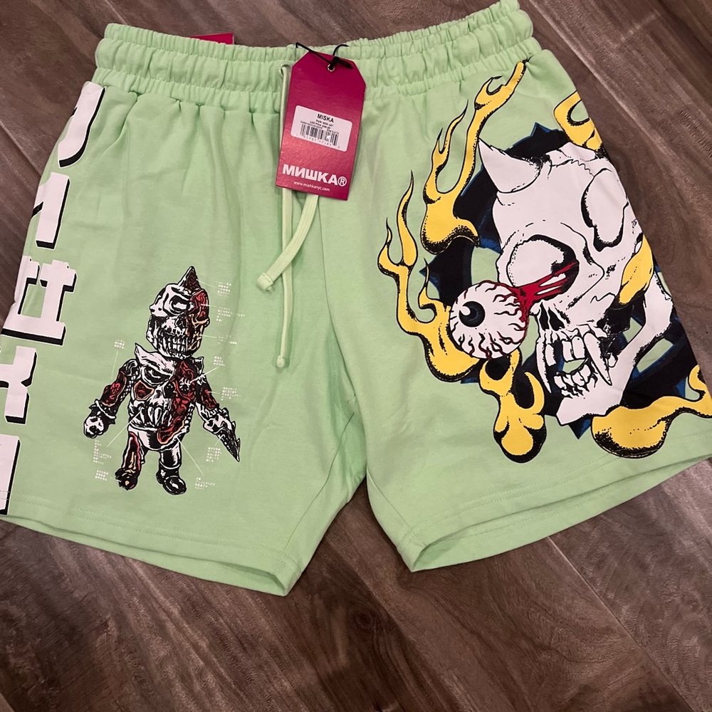 Mishka Light Green Graphic Shorts - Picture 2 of 7